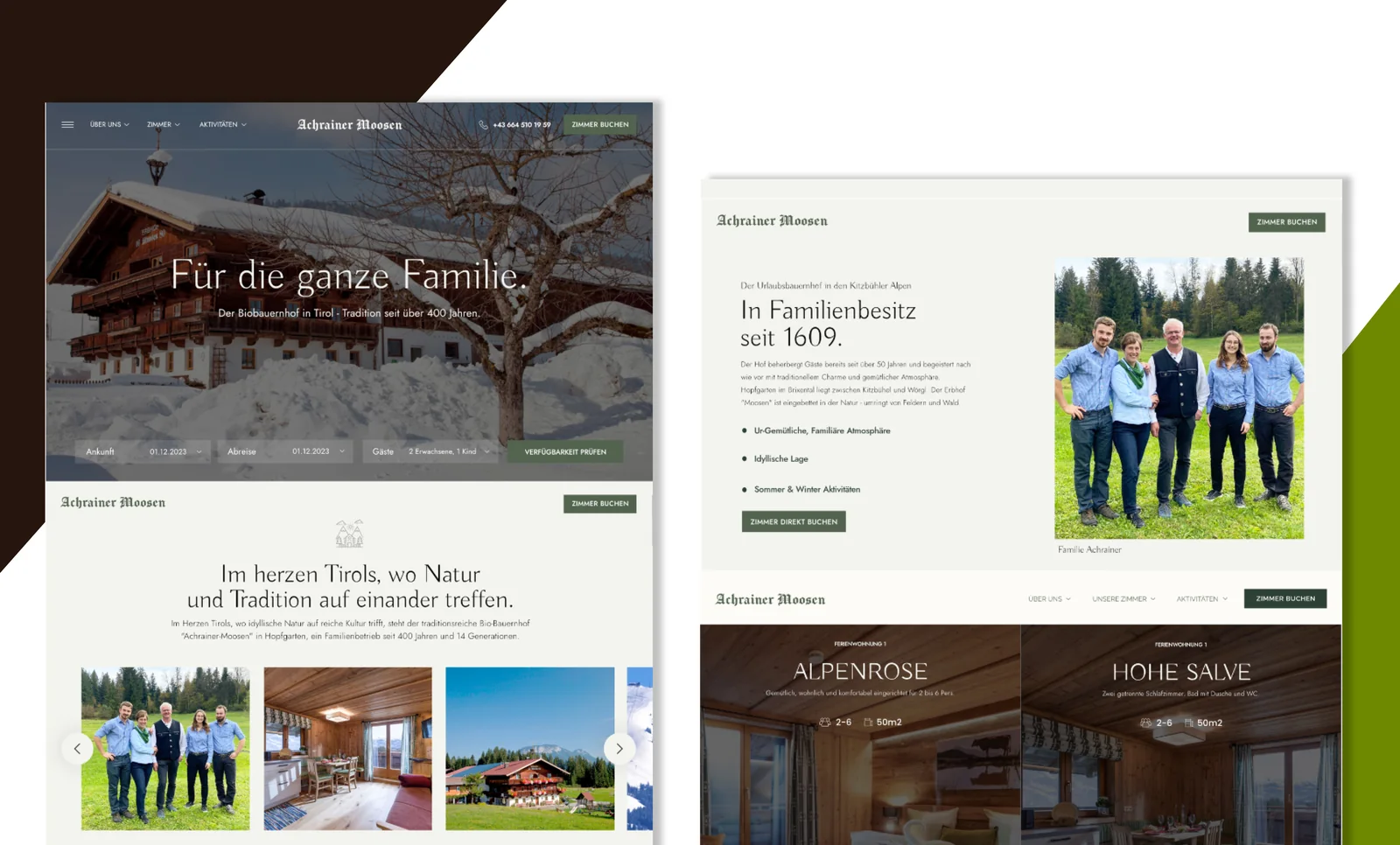 Achrainer Moosen website design mockups