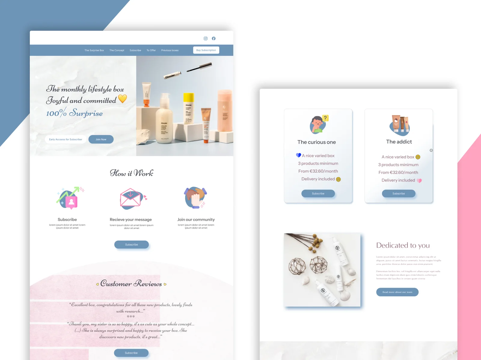 Monthly Lifestyle Box website design mockups