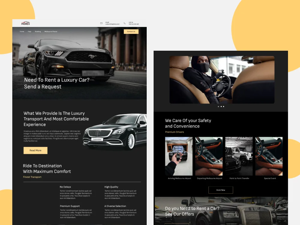 Primex website design mockups