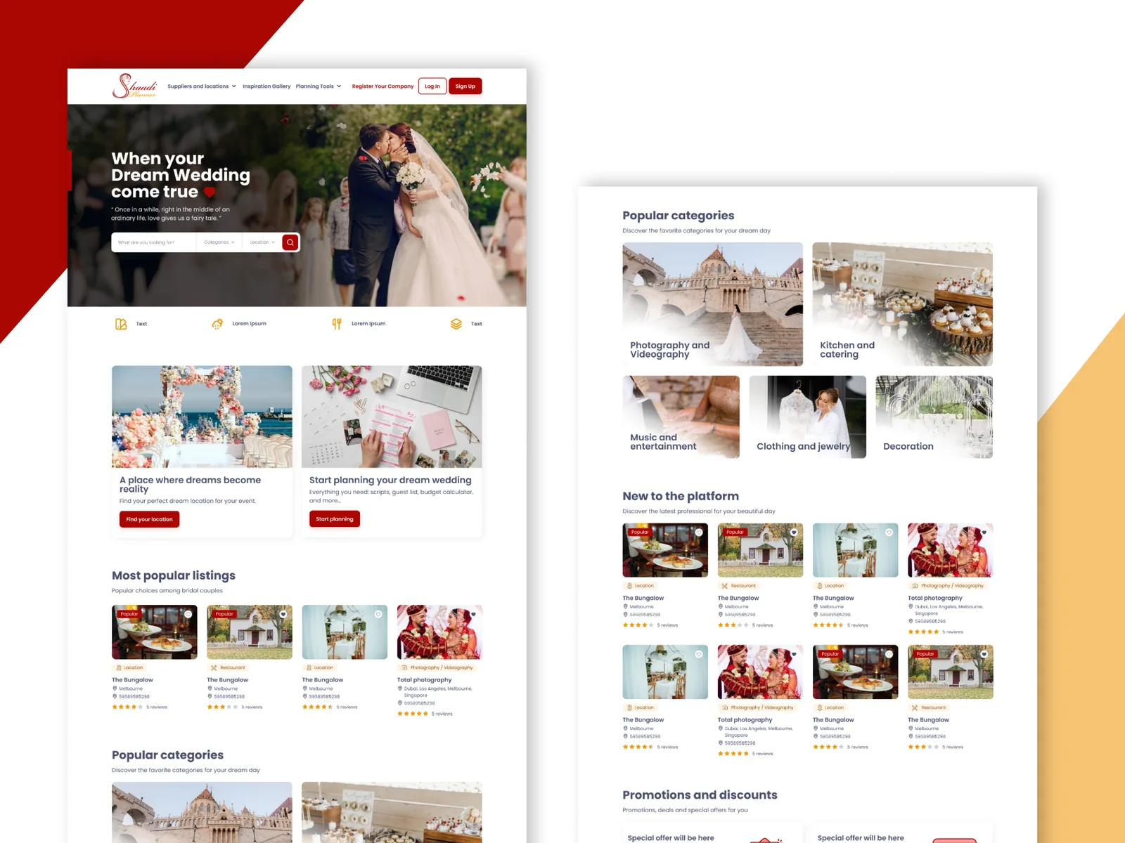 Shaadi Planner website design mockups
